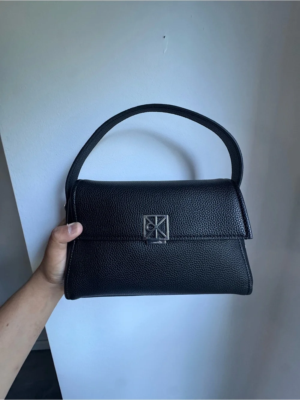 Calvin Klein Black Pebbled Leather Shoulder Bag